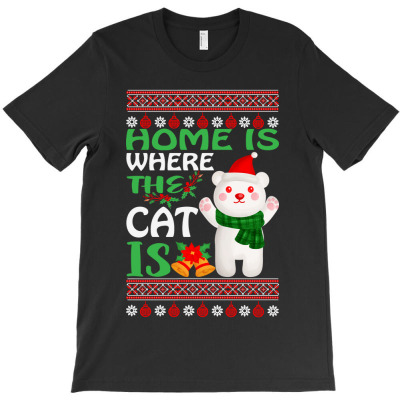 Home Is Where The Cat Christmas Party T-shirt Designed By Shannon J Spencer