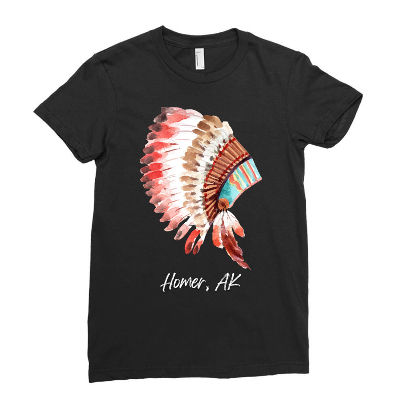 Native Indian Tribal Headdress Art T  Shirt Homer Alaska Watercolor Na Ladies Fitted T-Shirt by sliceshit | Artistshot