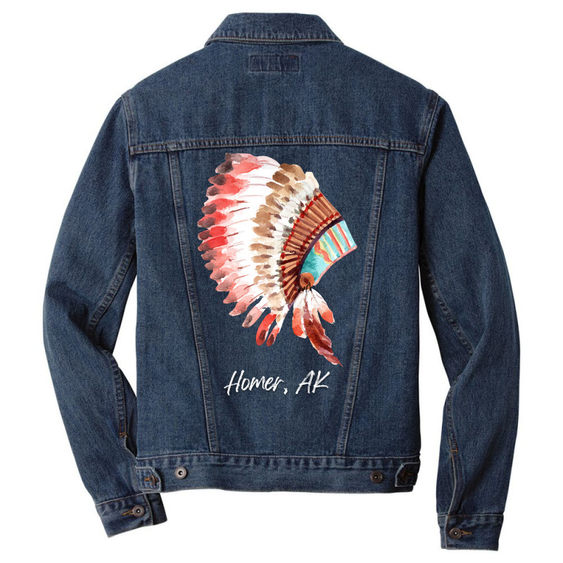 Native Indian Tribal Headdress Art T  Shirt Homer Alaska Watercolor Na Men Denim Jacket by sliceshit | Artistshot