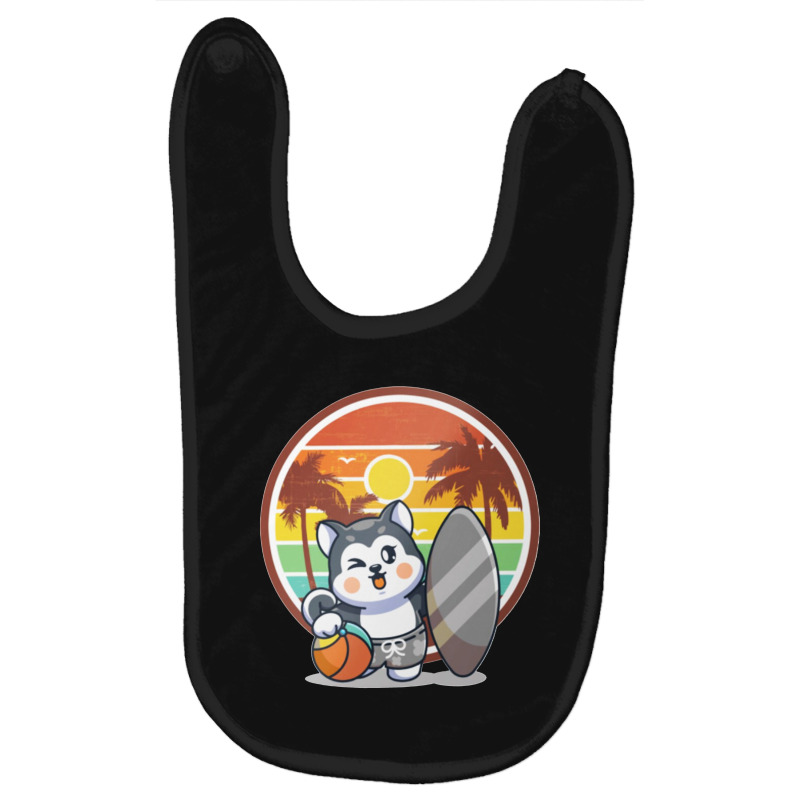 Retro Husky Surfer Baby Bibs | Artistshot