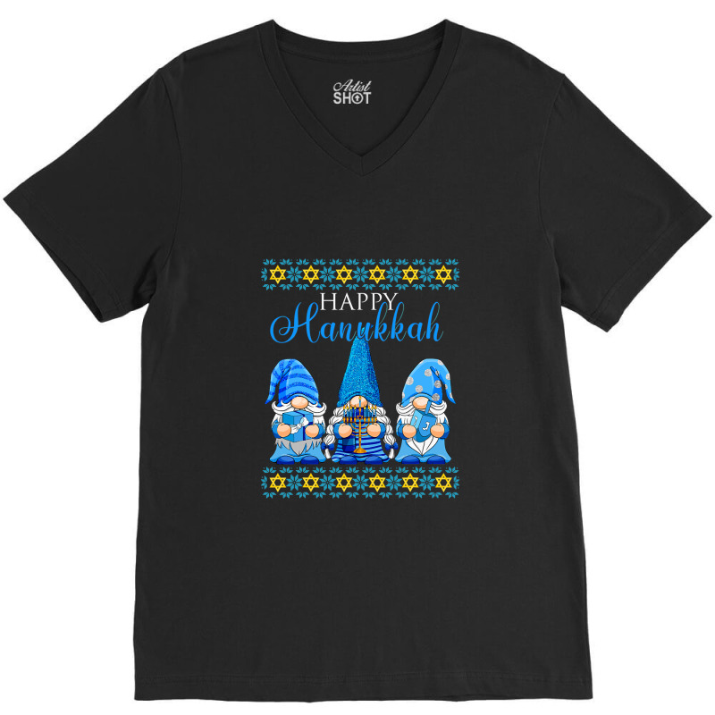 Happy Hanukkah 2021 Gnome Funny Cute Gnome Hanukkah Jewish T Shirt V-neck Tee | Artistshot