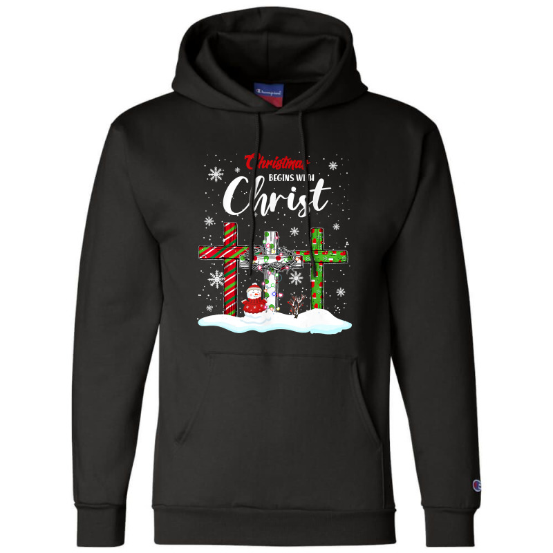 Christmas Begins With Christ Snowman Christian Cross Xmas T Shirt Champion Hoodie by Mark_Liegerot | Artistshot