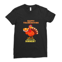 Happy Thanksgiving Turkey Arrives Carrying A Pie For Dinner T Shirt Ladies Fitted T-shirt | Artistshot