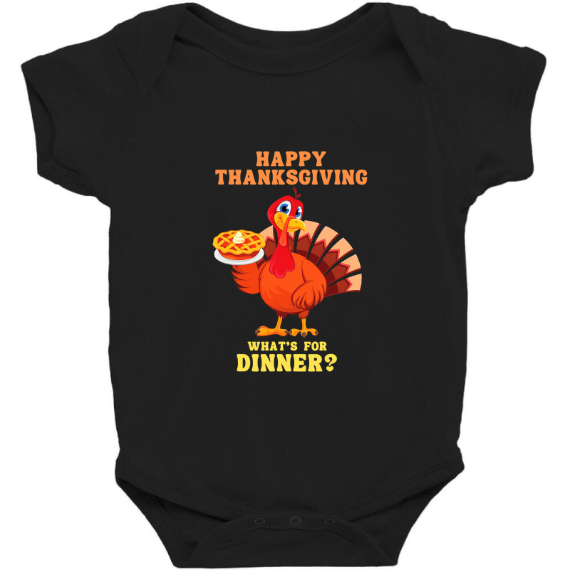 Happy Thanksgiving Turkey Arrives Carrying A Pie For Dinner T Shirt Baby Bodysuit by Denise_Riemenschneider | Artistshot