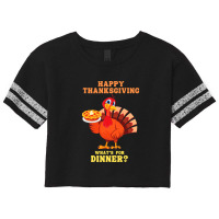 Happy Thanksgiving Turkey Arrives Carrying A Pie For Dinner T Shirt Scorecard Crop Tee | Artistshot