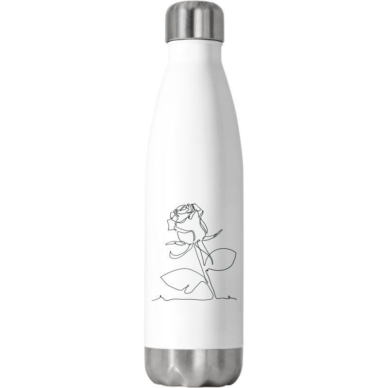 Rose Flower Plant One Line Art Stainless Steel Water Bottle | Artistshot