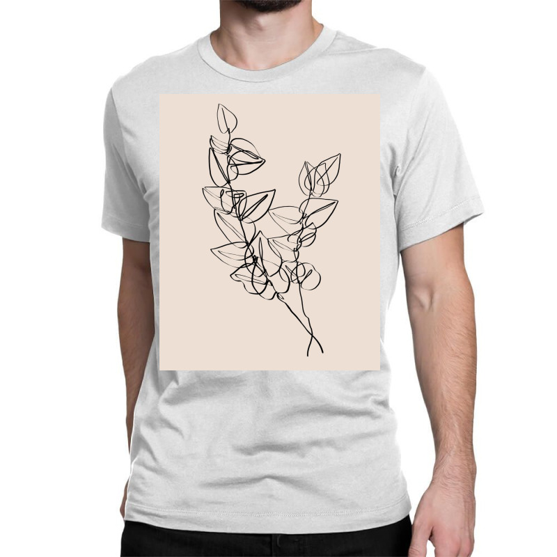 Dark Eucalyptus Leaves One Line Art Classic T-shirt by Doodle Intent | Artistshot