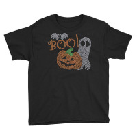 Rhinestone Transfer Pumpkin And Ghost With Boo For Halloween T Shirt Youth Tee | Artistshot