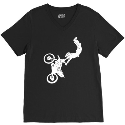 Motocross Motor Bike Motorrad Cross Biker Freestyle V-neck Tee Designed By Mdk Art