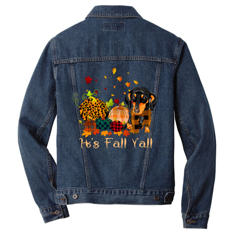 Dachshund Doxie Its Fall Yall Dachshund Pumpkin Dog Thanksgiving Costu Men Denim Jacket | Artistshot