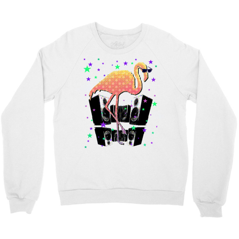 Flamingo With Sunglasses Speakers Stars Funny Dance Club Crewneck Sweatshirt by golferu | Artistshot