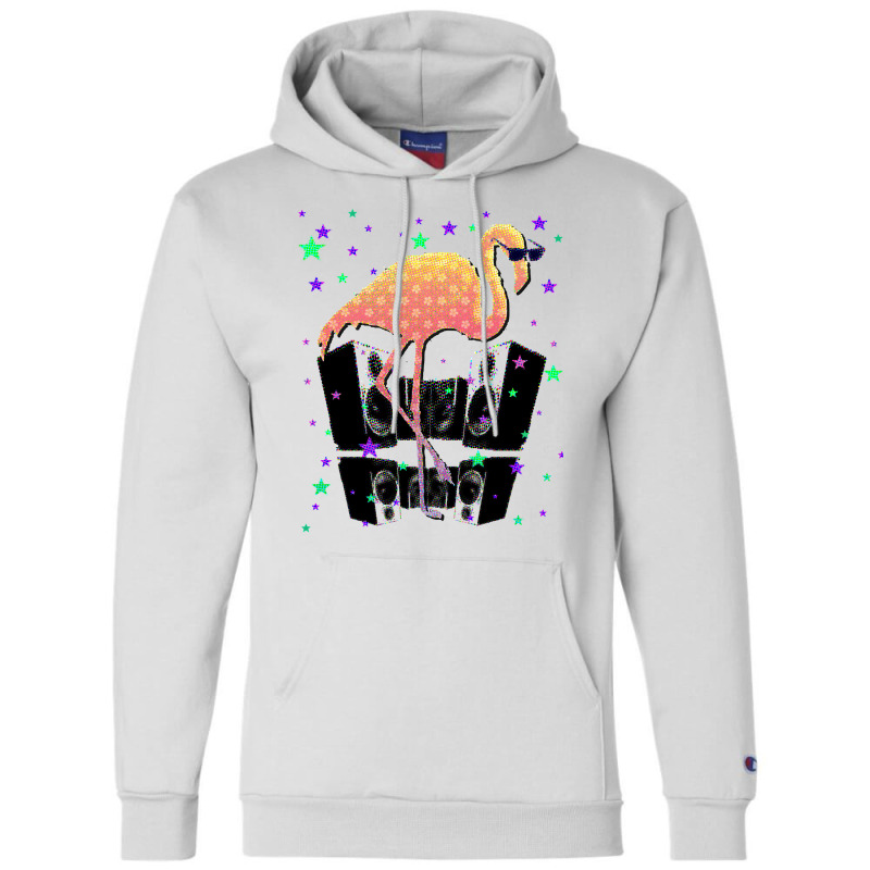 Flamingo With Sunglasses Speakers Stars Funny Dance Club Champion Hoodie by golferu | Artistshot