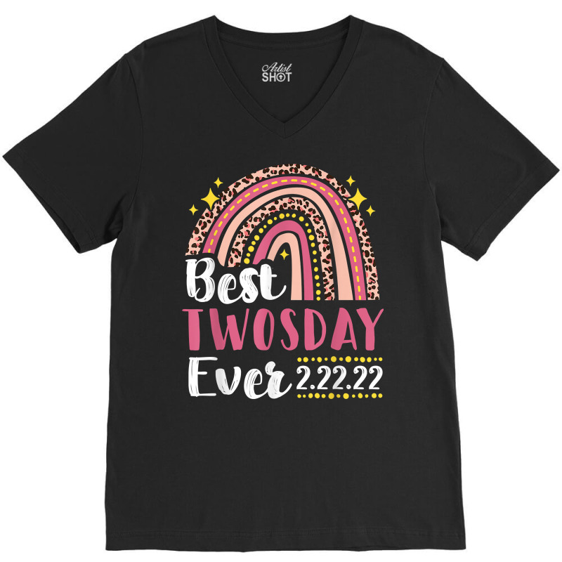 Happy Twosday 2022 Shirt Pink Leopard Twos Day 22222 T Shirt,black,sma V-neck Tee | Artistshot