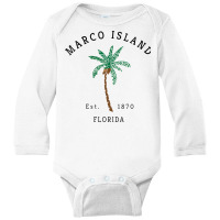 Womens Marco Island Florida Colorful Palm Tree Retro Novelty Art V Nec Long Sleeve Baby Bodysuit | Artistshot