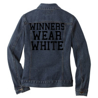 Winners Wear White Color War Camp Team Game Competition T Shirt Ladies Denim Jacket | Artistshot