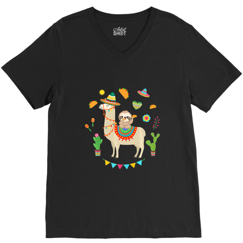 Sloth Riding Llama Mexican Fiessta Costume Taco Gift Premium T Shirt V-neck Tee | Artistshot