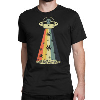 Vintage Alien Weed Pot Leaf Ufo Abduction Marijuana Cannabis T Shirt Classic T-shirt | Artistshot