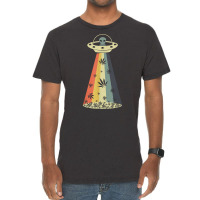 Vintage Alien Weed Pot Leaf Ufo Abduction Marijuana Cannabis T Shirt Vintage T-shirt | Artistshot