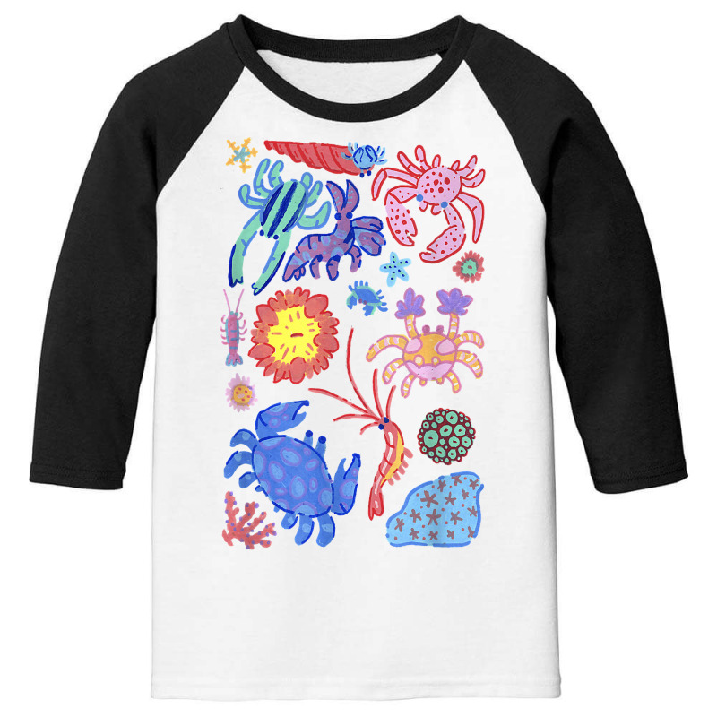 Colorful Crabs Shrimp Anemone Reef Aquarium Coral Painting T Shirt Youth 3/4 Sleeve by atereldoegevbm | Artistshot