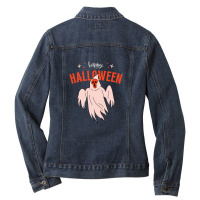 Orange Modern Scary Illustration Happy Halloween Ladies Denim Jacket | Artistshot