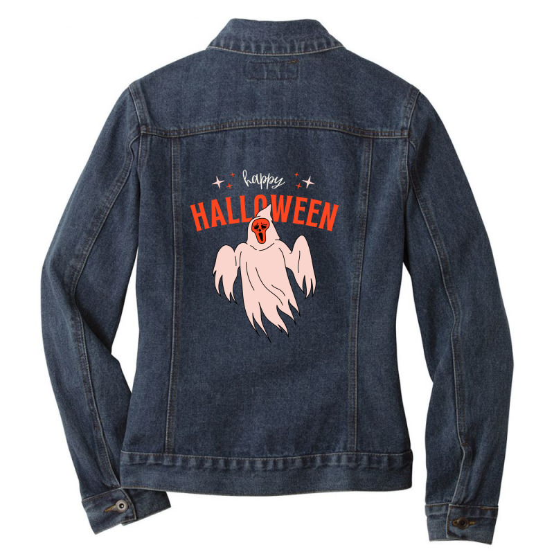 Orange Modern Scary Illustration Happy Halloween Ladies Denim Jacket by Oxizn | Artistshot