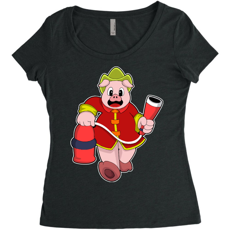 Fire Department T  Shirt Pig As Firefighter With Fire Extinguisher T Women's Triblend Scoop T-shirt by rwilliamson105 | Artistshot