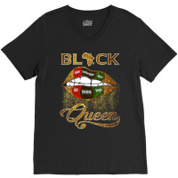 Womens Black Queen African Pan Flag Sexy Lips Drip Melanin Pride V Nec V-neck Tee | Artistshot