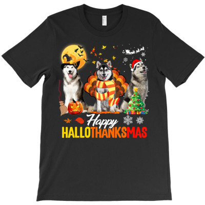 Husky Dog Happy Hallothanksmas Halloween Thanksgiving Xmas T Shirt T-shirt Designed By Nhan