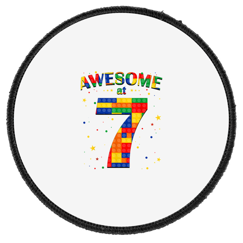 Building Blocks Bricks Awesome At 7 Years Old Birthday Boy Round Patch | Artistshot