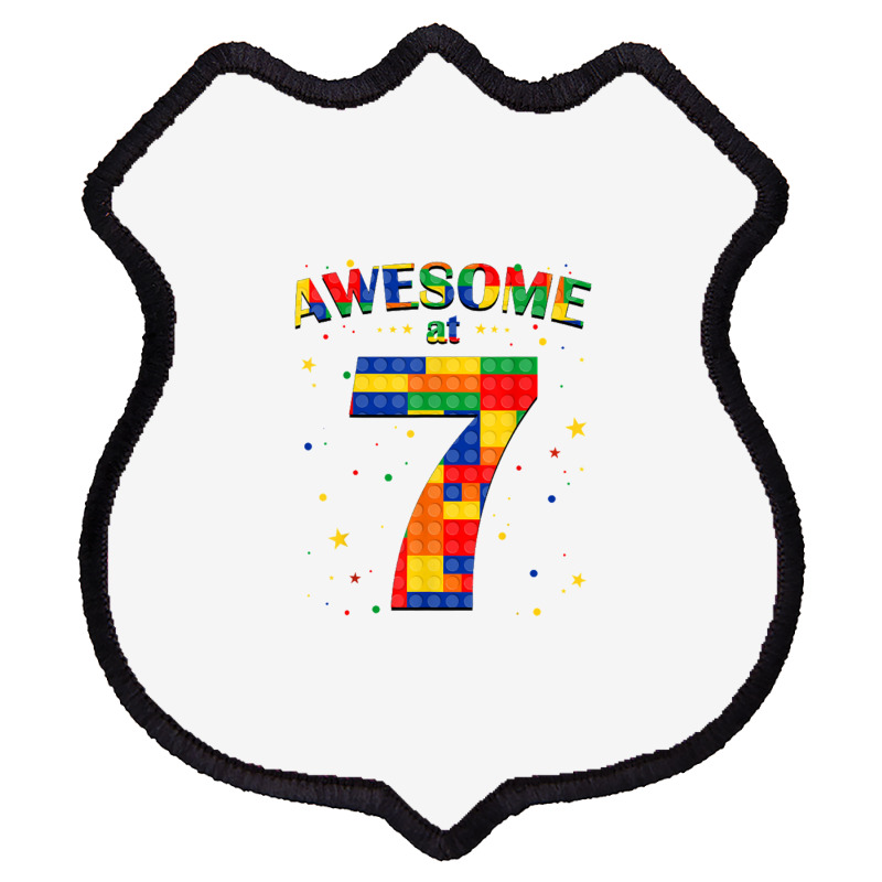 Building Blocks Bricks Awesome At 7 Years Old Birthday Boy Shield Patch | Artistshot