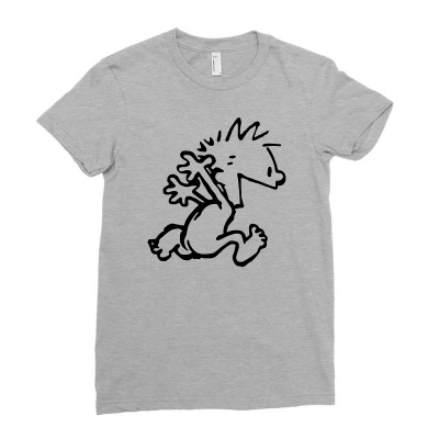 Calvin & Hobbes Comic Running Naked Ladies Fitted T-shirt Designed By Andini