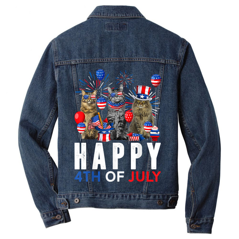 Cute Red White Blue Maine Coon Patriotic Happy 4th Of July T Shirt Men Denim Jacket by Jeffrey_Insalaco | Artistshot