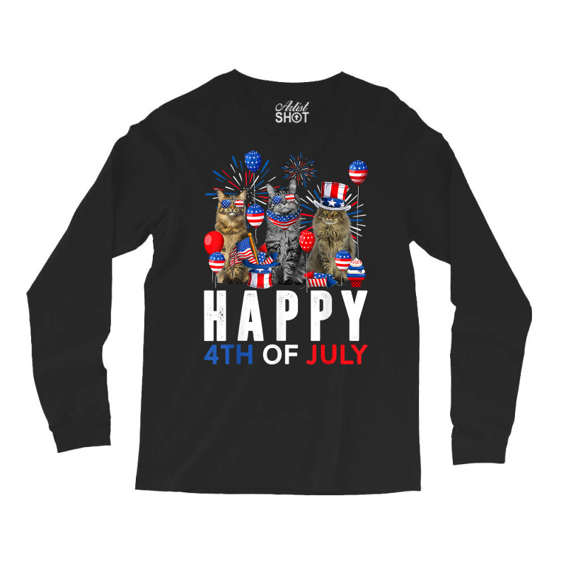 Cute Red White Blue Maine Coon Patriotic Happy 4th Of July T Shirt Long Sleeve Shirts by Jeffrey_Insalaco | Artistshot