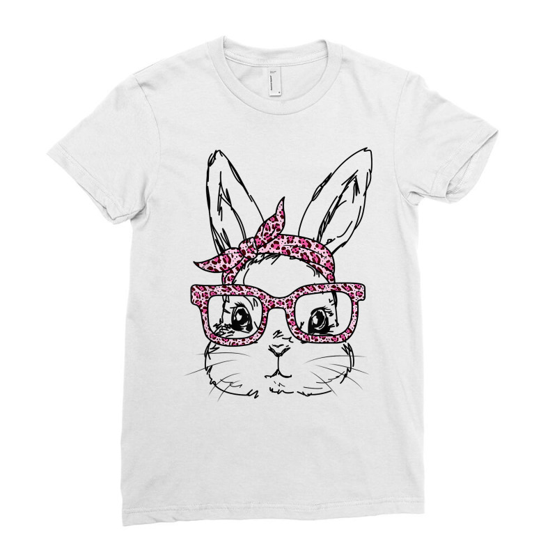 Cute Bunny Face Leopard Glasses Headband Happy Easter Day T Shirt Ladies Fitted T-Shirt by tognifx | Artistshot