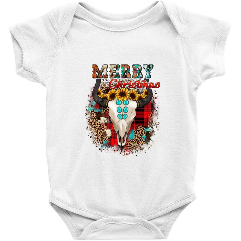 Western Plaid Leopard Cow Print Bull Skull Merry Christmas T Shirt Baby Bodysuit by Rudy_Glenn | Artistshot