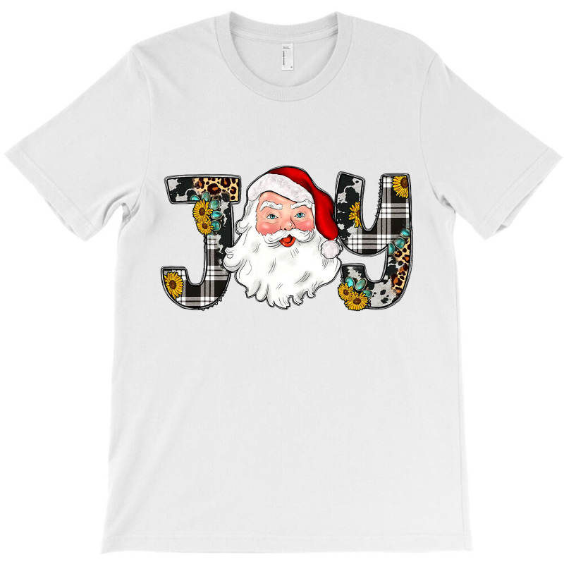 Western Texas Leopard Plaid Cow Print Santa Christmas Joy T Shirt T-Shirt by Rudy_Glenn | Artistshot