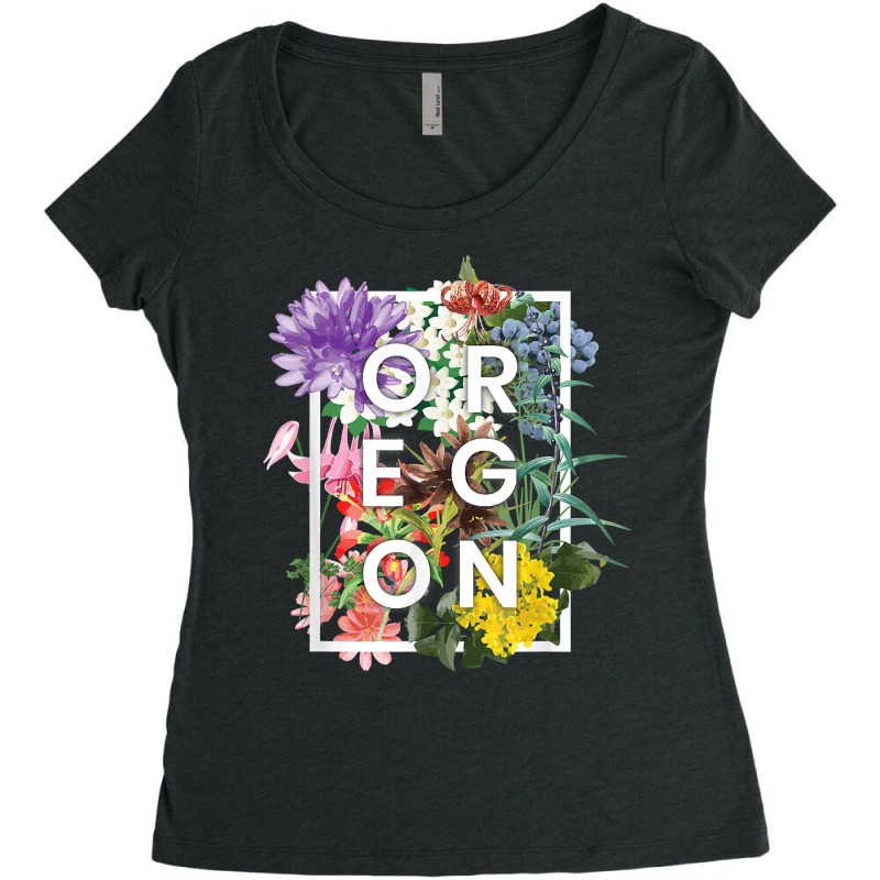 Flowers Of Oregon Word Art   Oregonian Pride T Shirt Women's Triblend Scoop T-shirt by KammesStevierae | Artistshot