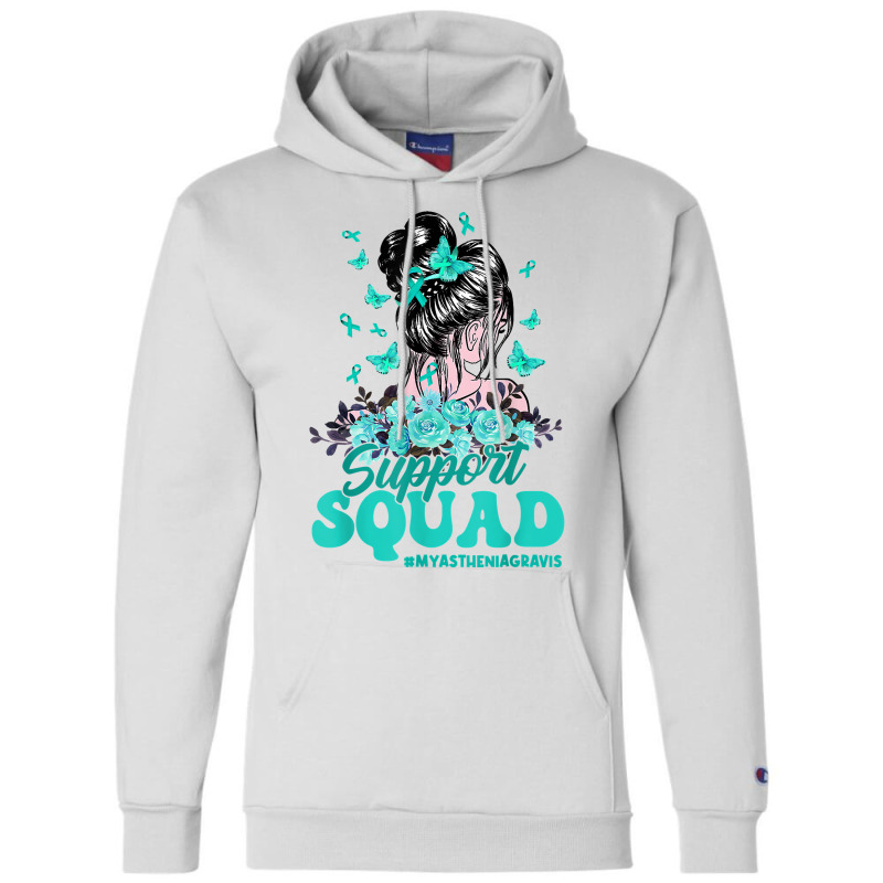 Support Squad Messy Bun Butterfly Myasthenia Gravis T Shirt Champion Hoodie | Artistshot