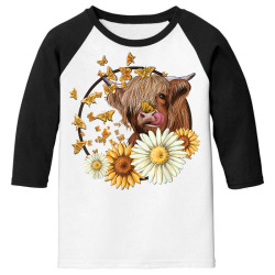 highland cow with sunflowers daisies cow animal farm western t shirt Youth 3/4 Sleeve | Artistshot
