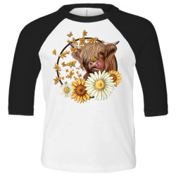 highland cow with sunflowers daisies cow animal farm western t shirt Toddler 3/4 Sleeve Tee | Artistshot