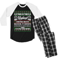 Trump Ugly Christmas Sweater Men's 3/4 Sleeve Pajama Set | Artistshot