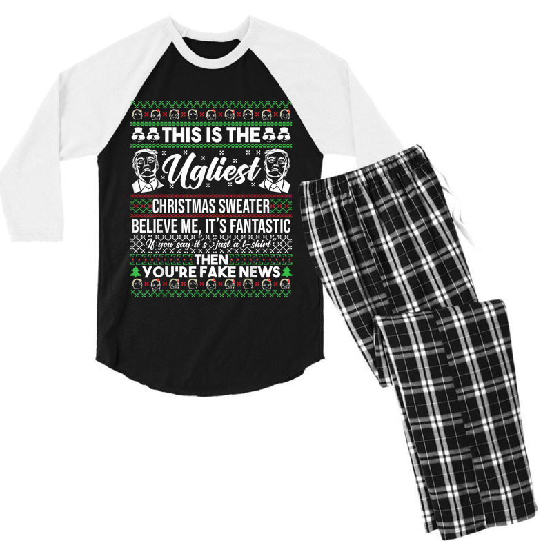 Trump Ugly Christmas Sweater Men's 3/4 Sleeve Pajama Set | Artistshot