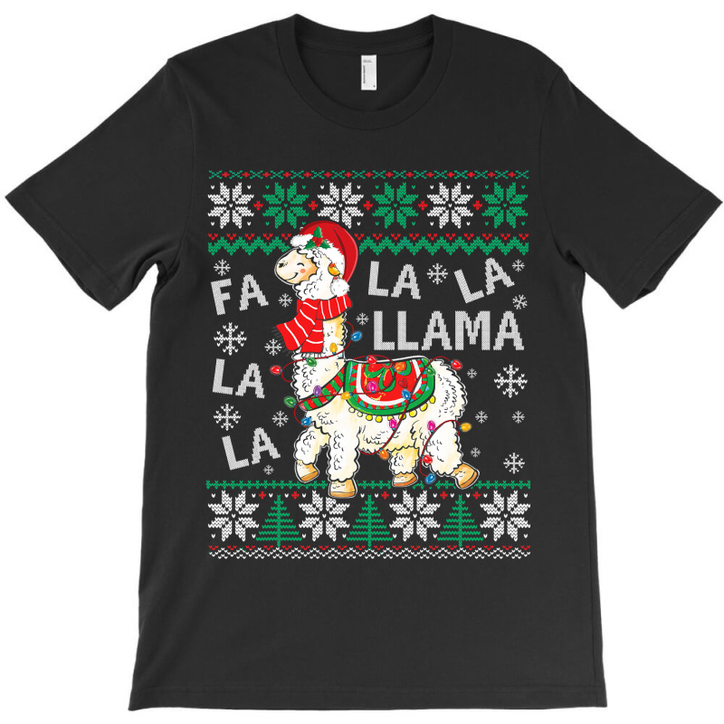 Fa La La Llama Christmas Santa Hat Lights Ugly Sweater 136 T-shirt | Artistshot