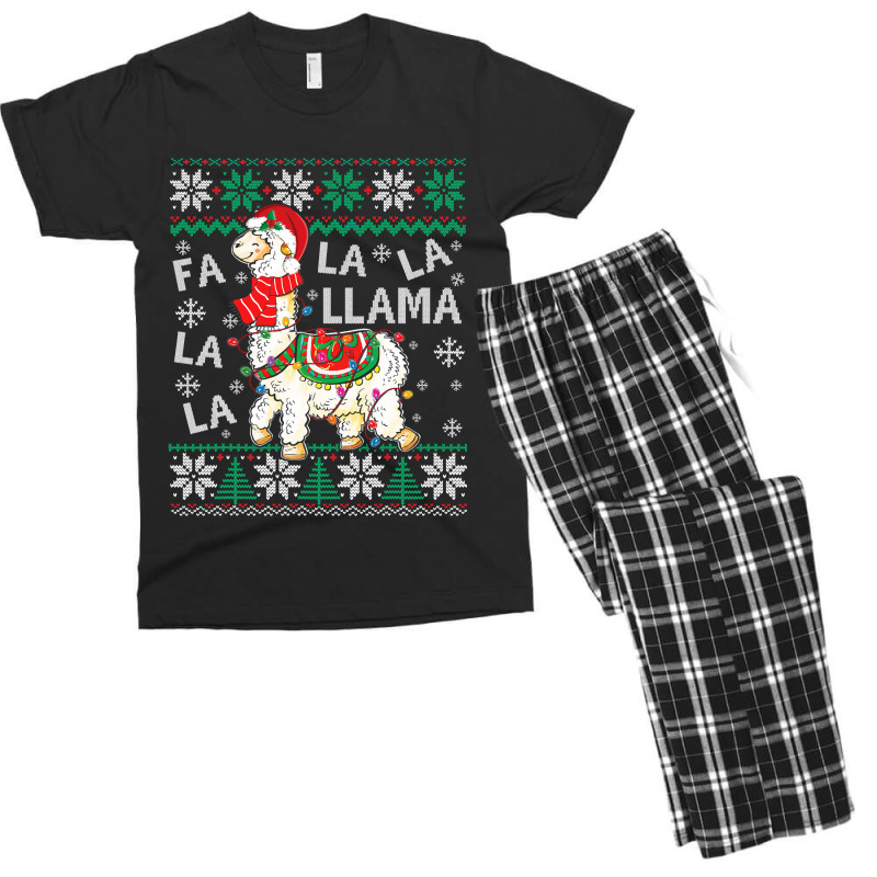 Fa La La Llama Christmas Santa Hat Lights Ugly Sweater 136 Men's T-shirt Pajama Set | Artistshot