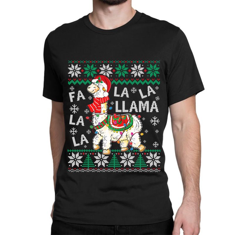 Fa La La Llama Christmas Santa Hat Lights Ugly Sweater 136 Classic T-shirt | Artistshot