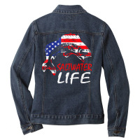 Vintage American Fish Flag Saltwater Life Fisherman Fishing T Shirt Ladies Denim Jacket | Artistshot