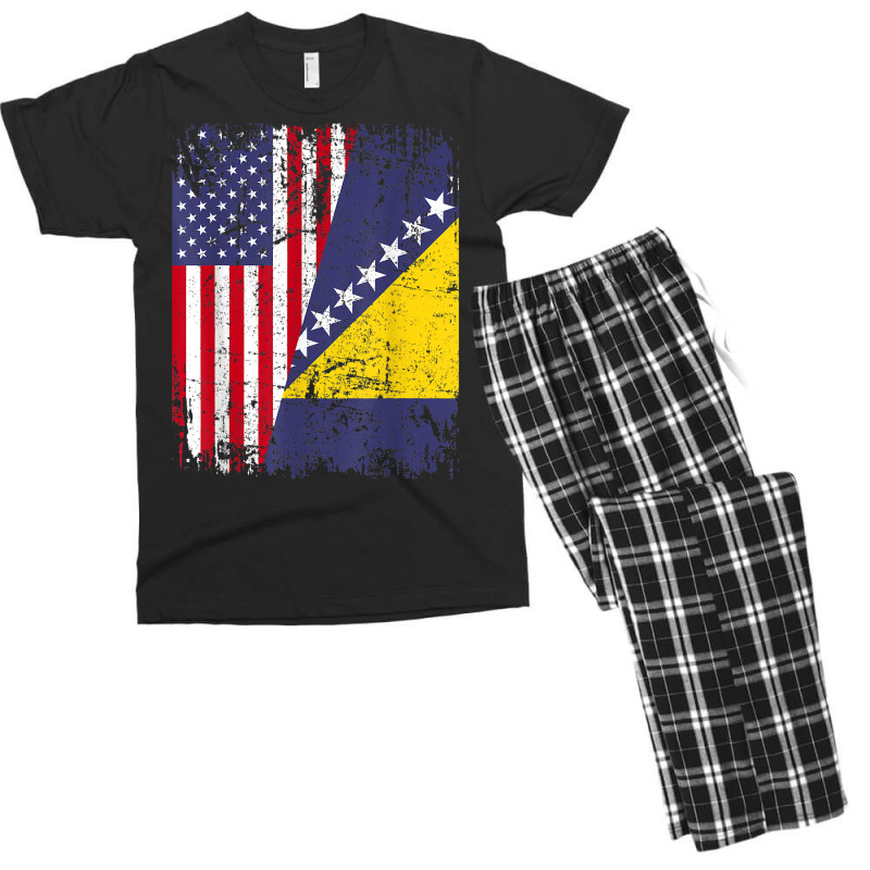 Bosnian Herzegovinian Roots  Half American Flag Bosnia Flag T Shirt Men's T-shirt Pajama Set by husserllpr | Artistshot