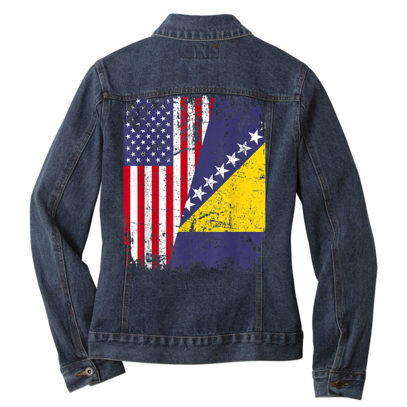 Bosnian Herzegovinian Roots  Half American Flag Bosnia Flag T Shirt Ladies Denim Jacket by husserllpr | Artistshot