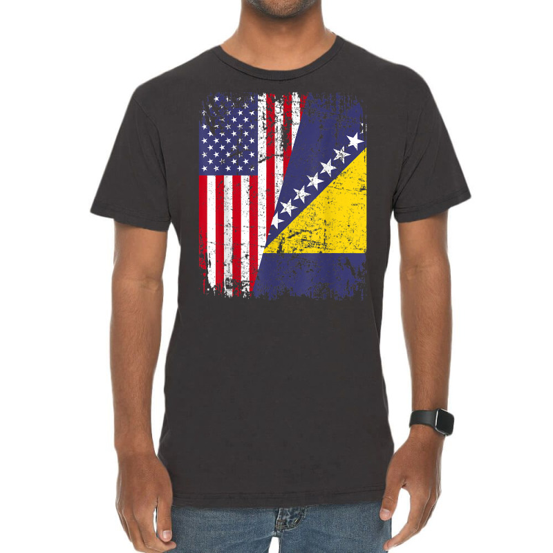 Bosnian Herzegovinian Roots  Half American Flag Bosnia Flag T Shirt Vintage T-Shirt by husserllpr | Artistshot