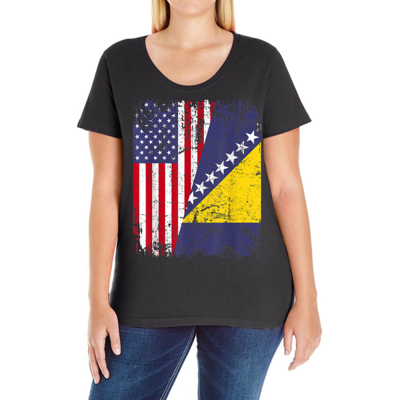 Bosnian Herzegovinian Roots  Half American Flag Bosnia Flag T Shirt Ladies Curvy T-Shirt by husserllpr | Artistshot